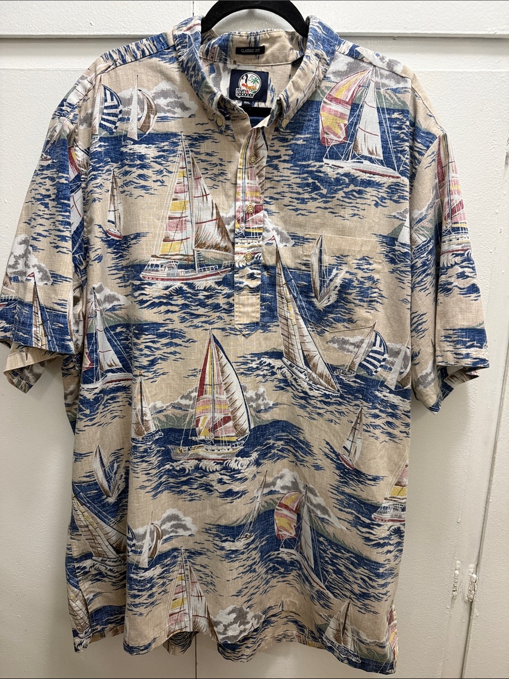 reyn spooner Hawaiian Nautical Sailboat Print Short Sleeve Shirt 3x